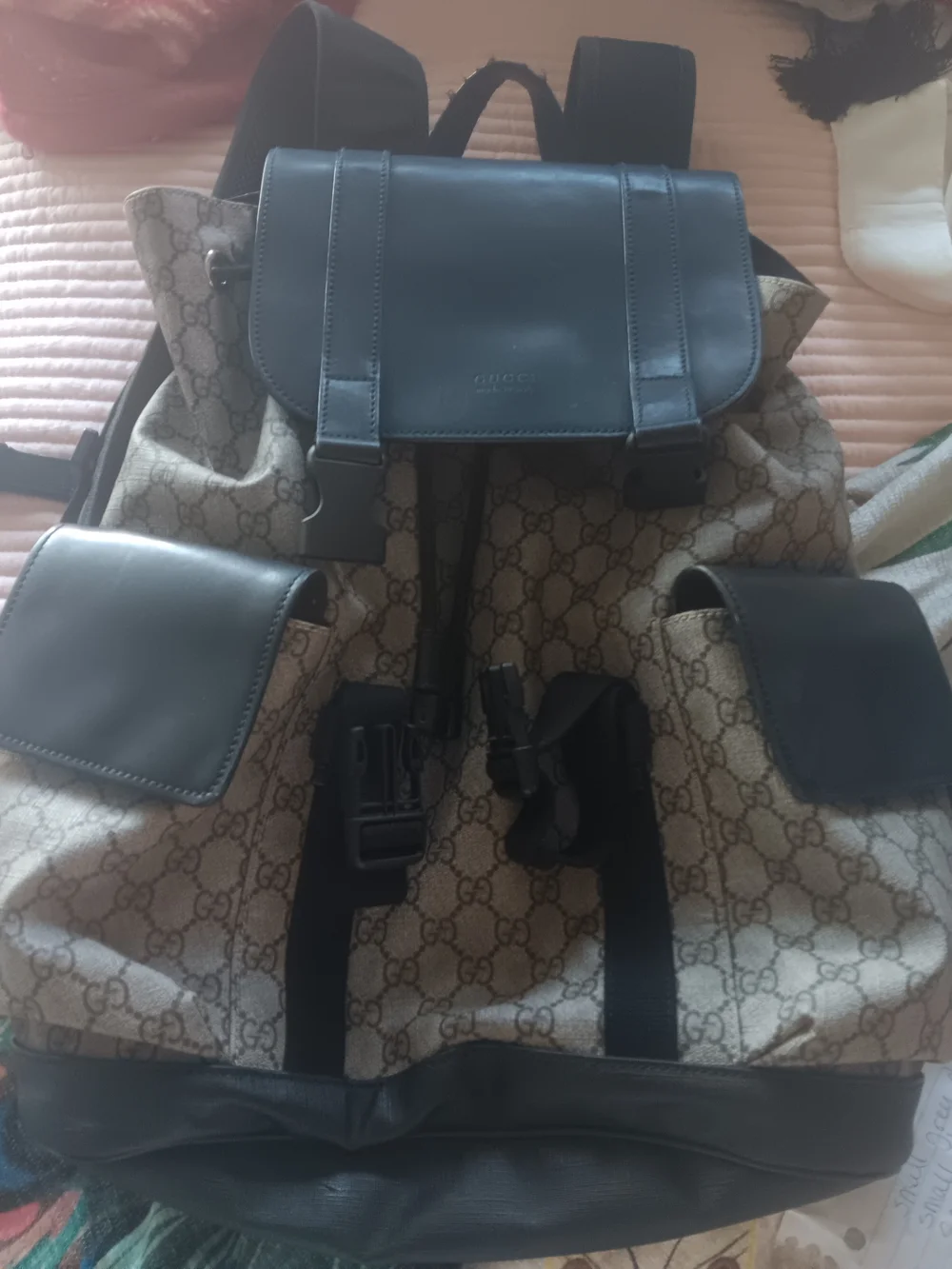 Gucci supreme double buckle canvas backpack large